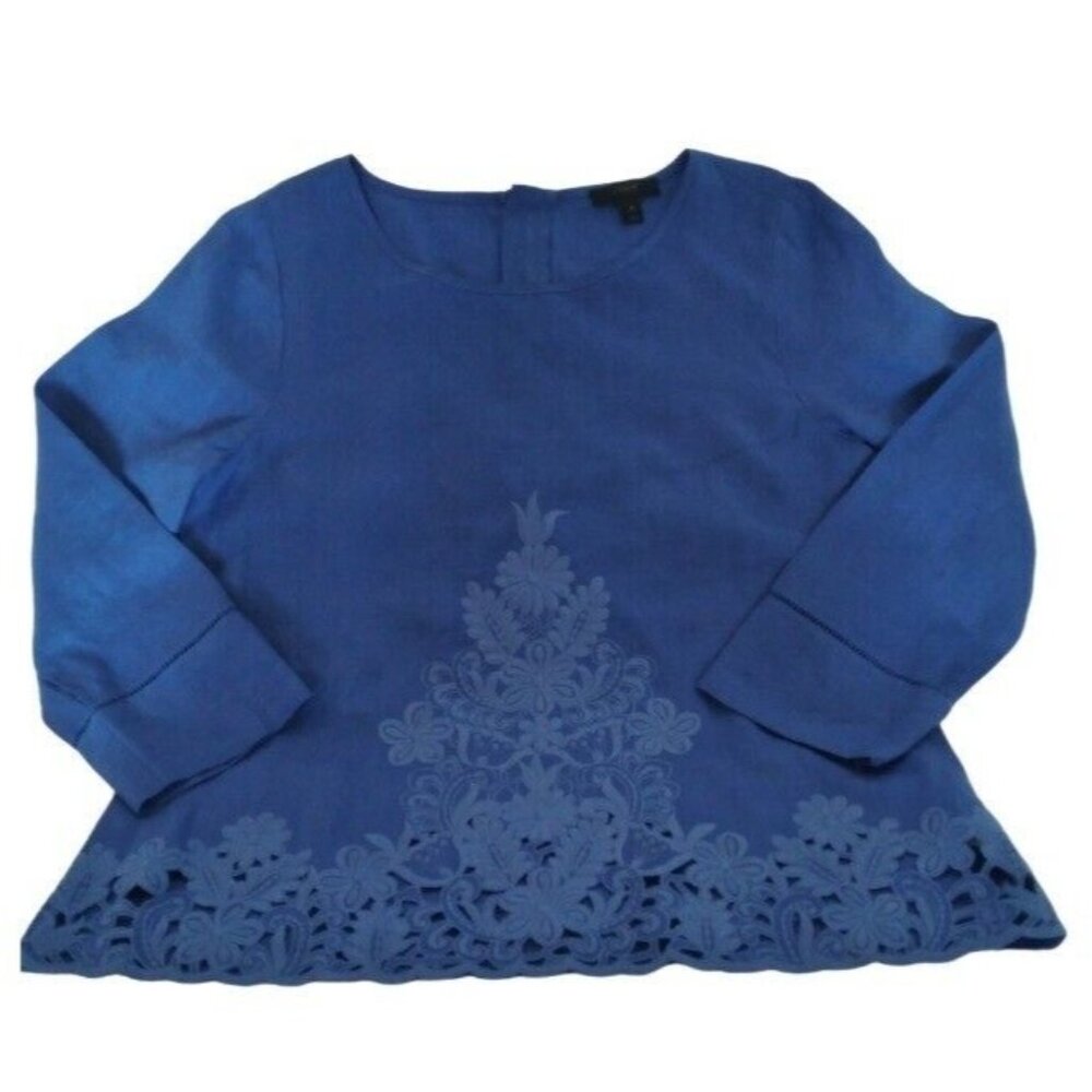 J. Crew Periwinkle Floral Embroidered Blue Long Sleeve 100% Cotton Top, …